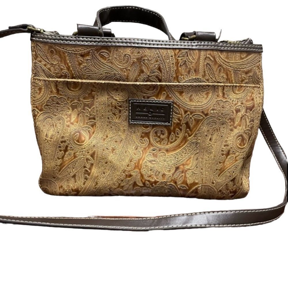 Relic by Fossil Brown and Tan Paisley Embossed Vegan Leather Purse Handbag